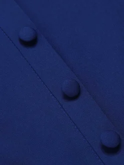 Online Retro Stage 1950s Pleated Ruffles Vest Dress Blue