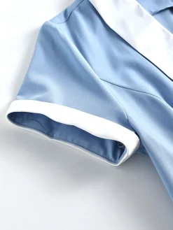 Outlet Retro Stage Blue 1950s Pocket Button Solid Dress Light Blue