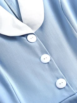 Outlet Retro Stage Blue 1950s Pocket Button Solid Dress Light Blue