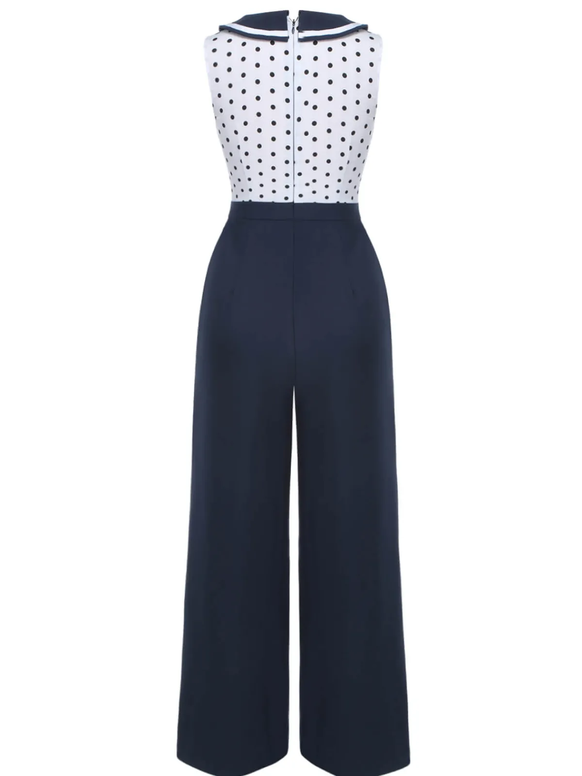 New Retro Stage 1940s Polka Dot Bow Lapel Jumpsuit Blue