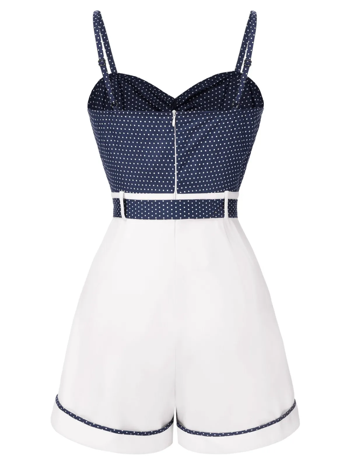 Sale Retro Stage Blue 1940s Polka Dot Patchwork Suspender Romper