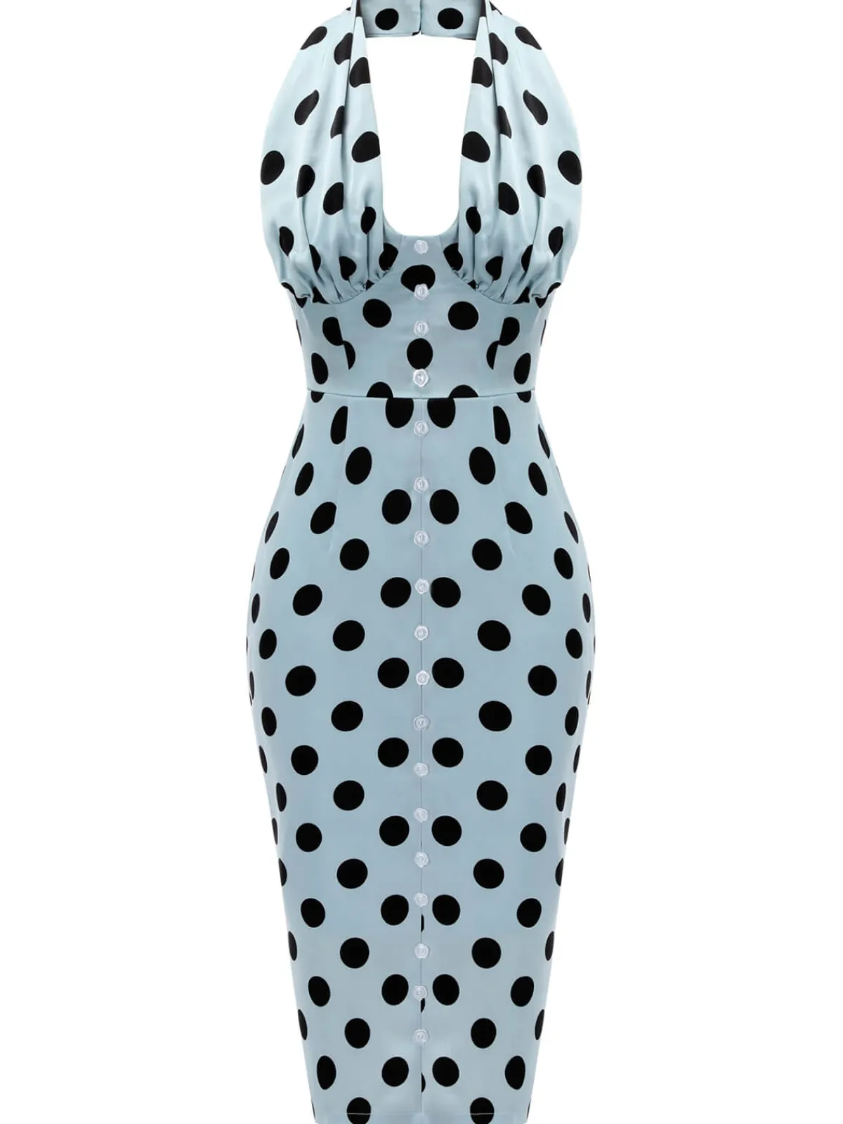 Clearance Retro Stage 1960s Polks Dots Pencil Dress Blue