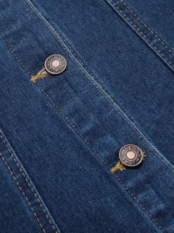 Sale Retro Stage 1950s Puff Sleeve Denim Cropped Coat Blue