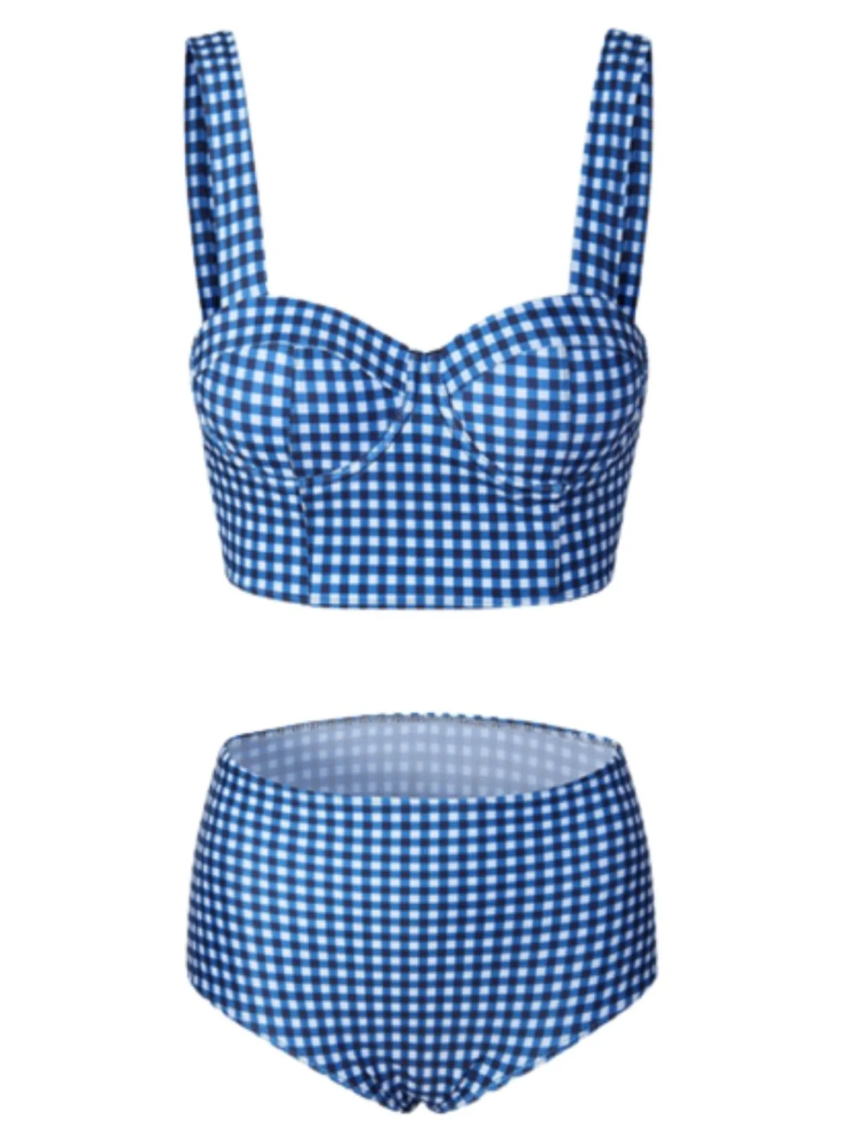 Hot Retro Stage 1950s Retro Plaid Strap Bikini Set Blue
