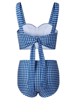 Hot Retro Stage 1950s Retro Plaid Strap Bikini Set Blue