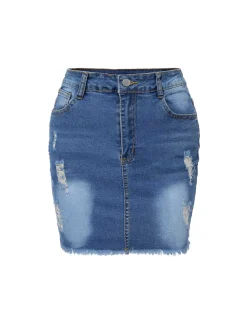 Outlet Retro Stage 1960s Ripped Denim Skirt Blue