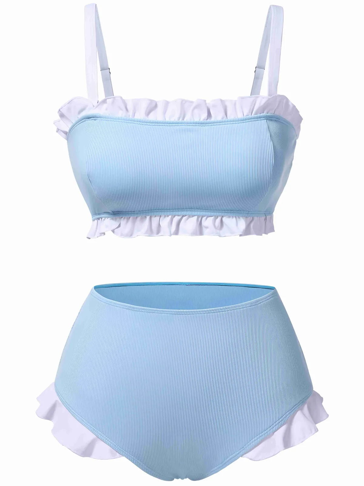 Discount Retro Stage 1950s Ruffled Strap Swimsuit Blue