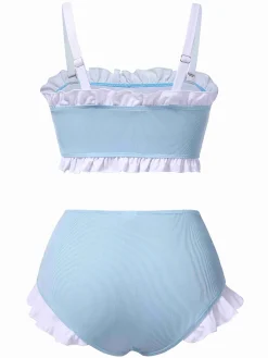Discount Retro Stage 1950s Ruffled Strap Swimsuit Blue