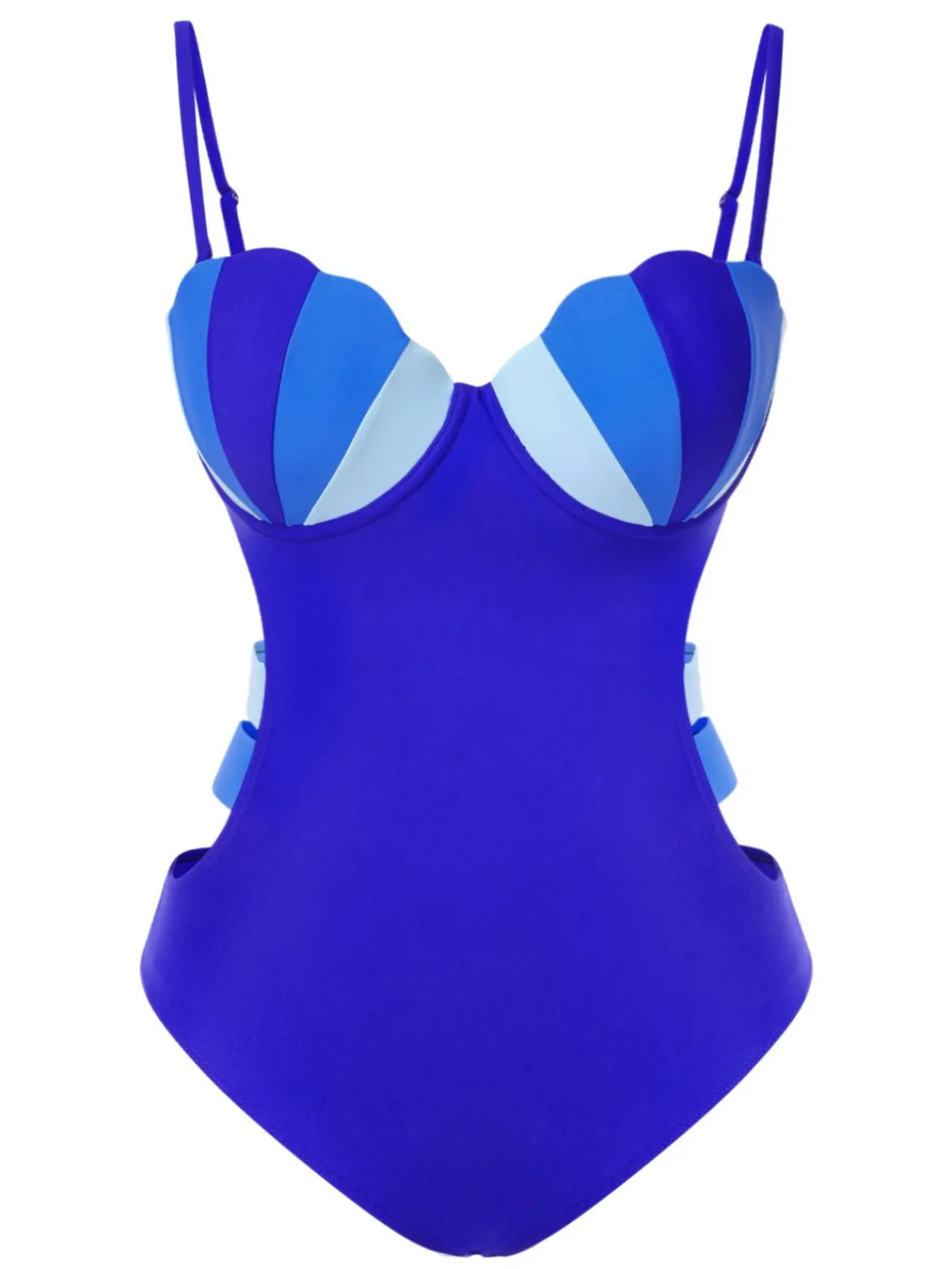 Clearance Retro Stage 1950s Seashell Hollow One-Piece Swimsuit Blue