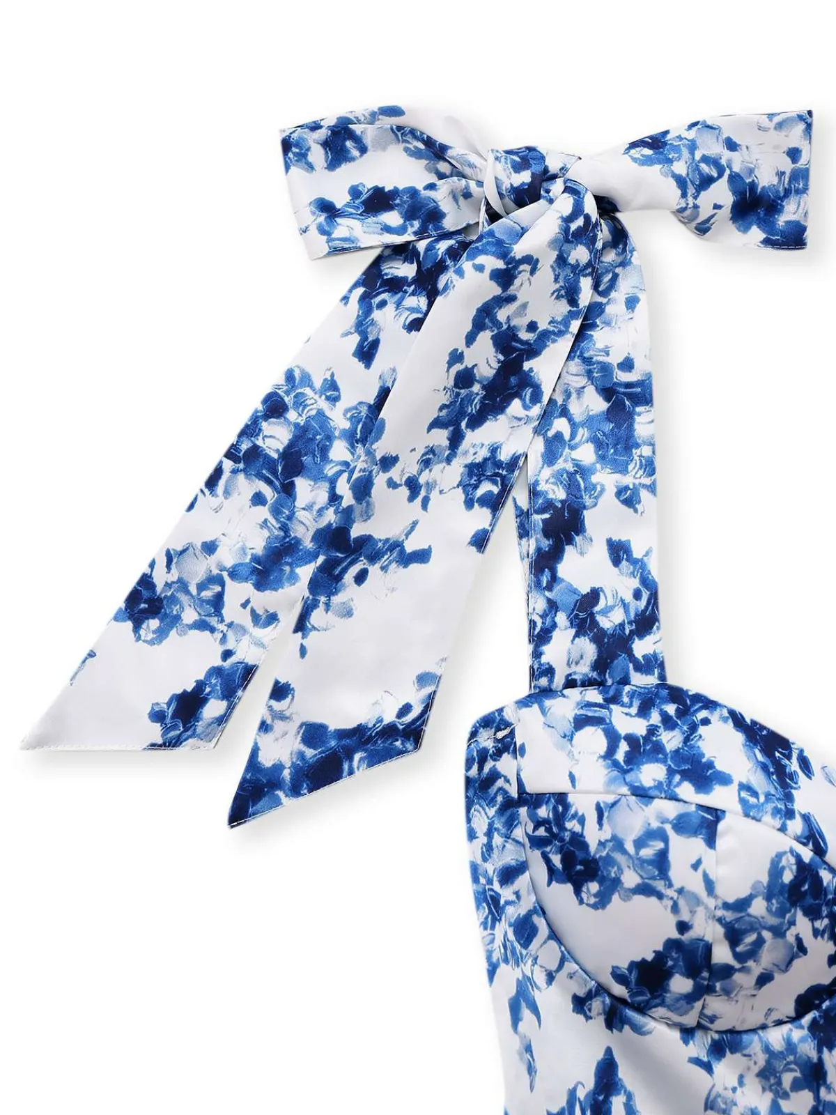 New Retro Stage 1960s Shoulder Tie Floral Skater Dress Blue
