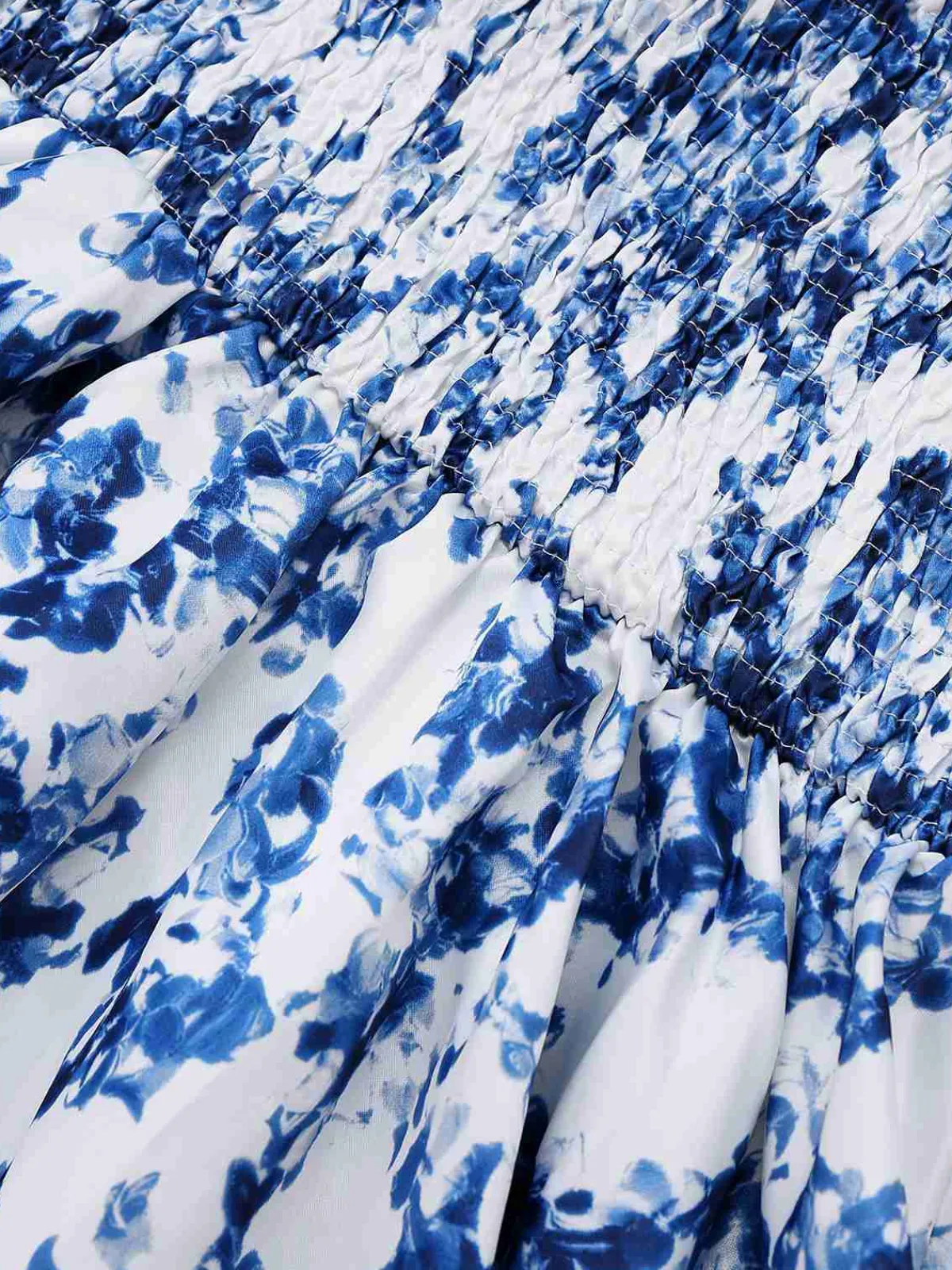 New Retro Stage 1960s Shoulder Tie Floral Skater Dress Blue