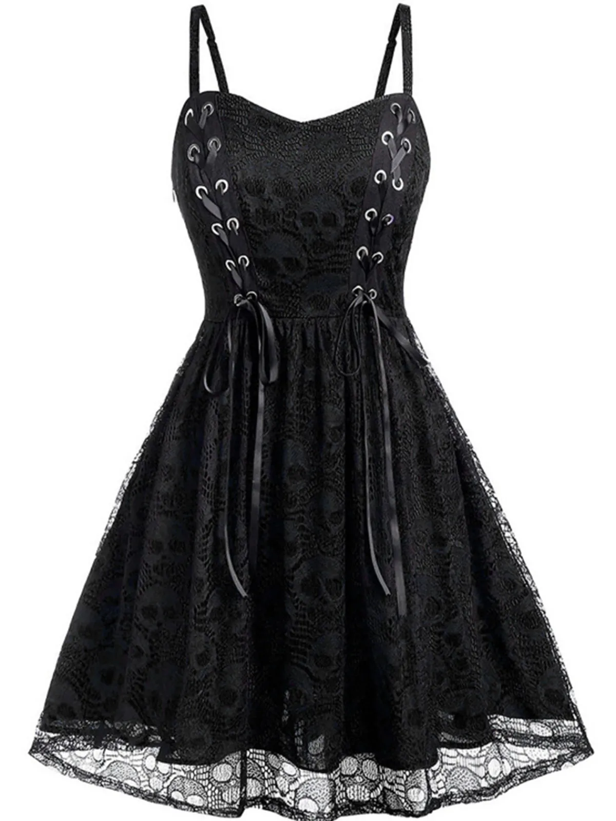 Clearance Retro Stage Blue 1980s Skull Pattern Gothic Style Dress