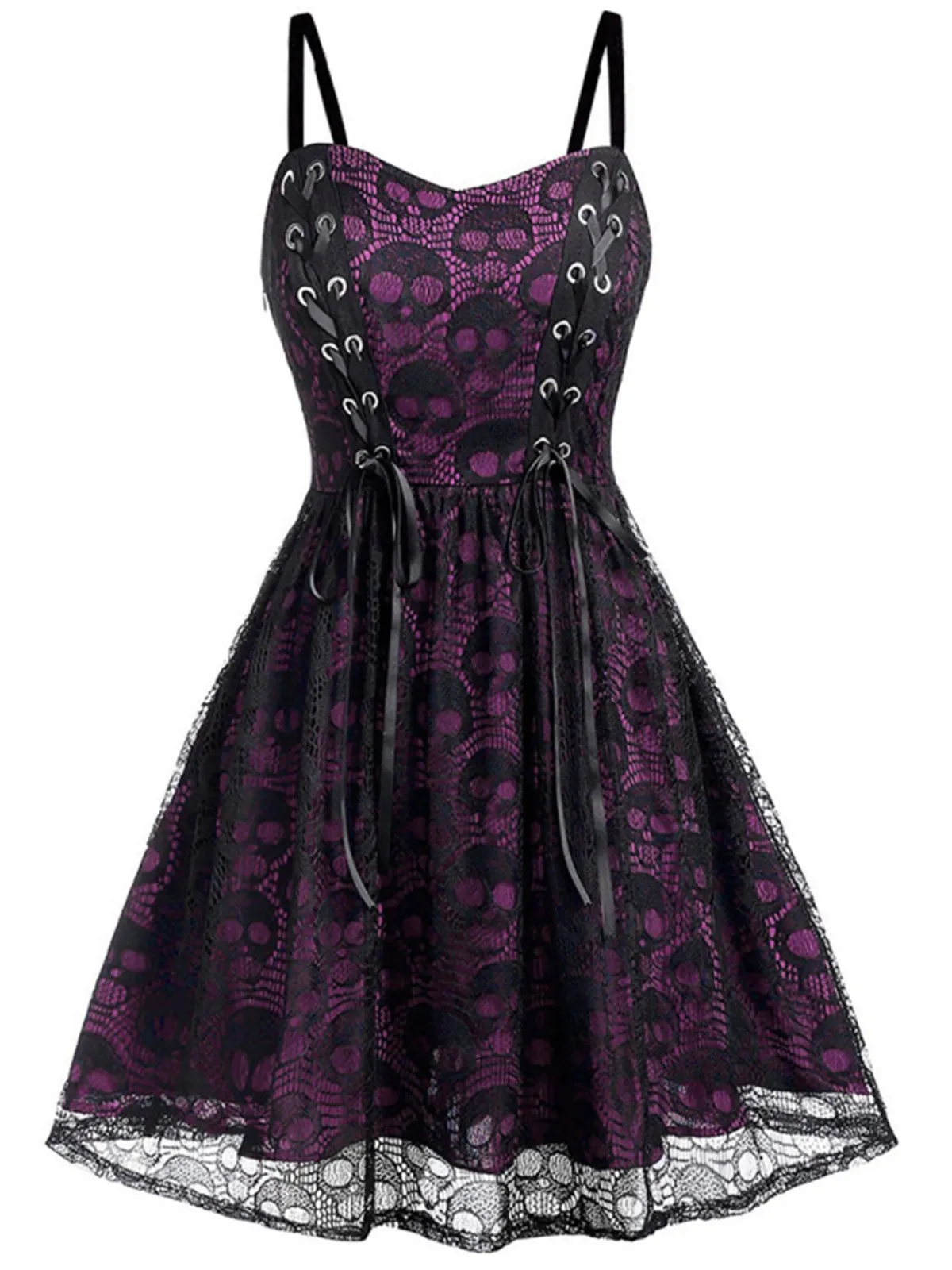 Clearance Retro Stage Blue 1980s Skull Pattern Gothic Style Dress