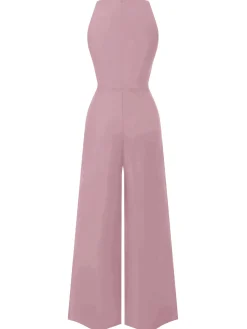Discount Retro Stage Blue 1950s Sleeveless Buttoned Solid Jumpsuit