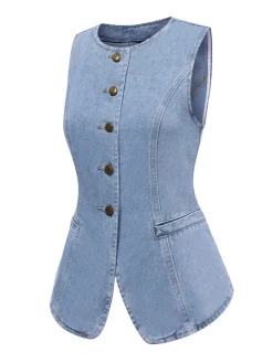 Outlet Retro Stage 1940s Sleeveless Denim Vest Blue