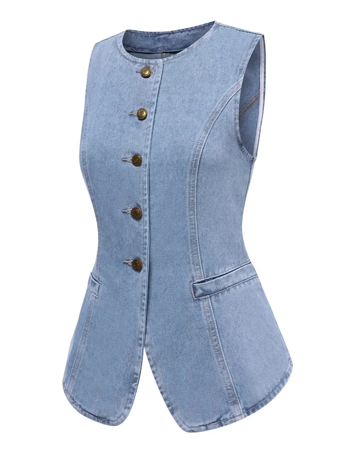 Outlet Retro Stage 1940s Sleeveless Denim Vest Blue