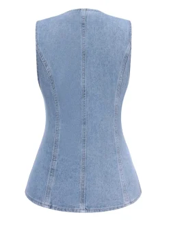 Outlet Retro Stage 1940s Sleeveless Denim Vest Blue
