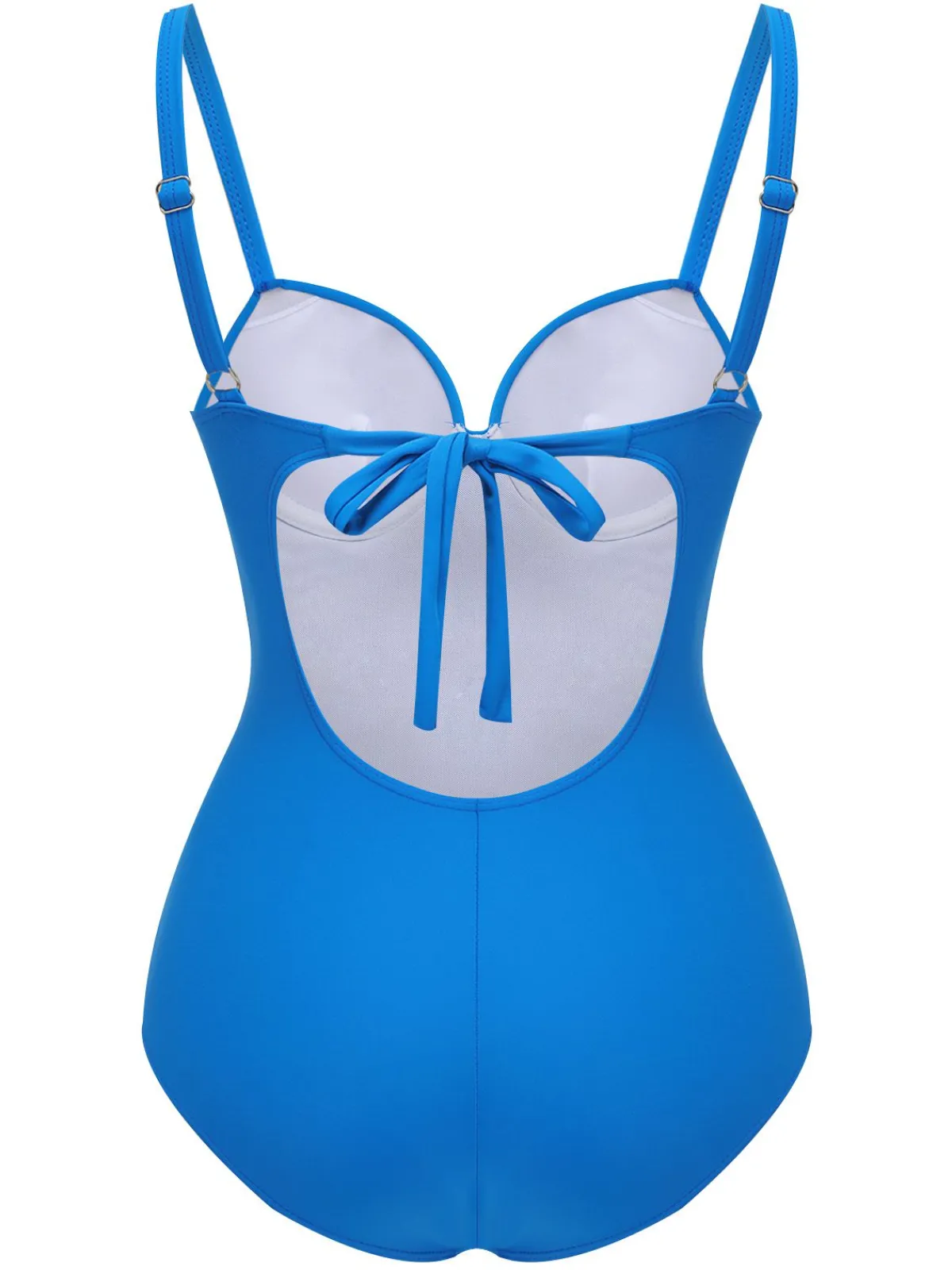 Discount Retro Stage 1950s Solid Added Strap Swimsuit Blue
