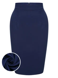 Outlet Retro Stage 1960s Solid Back Split Pencil Skirt Blue