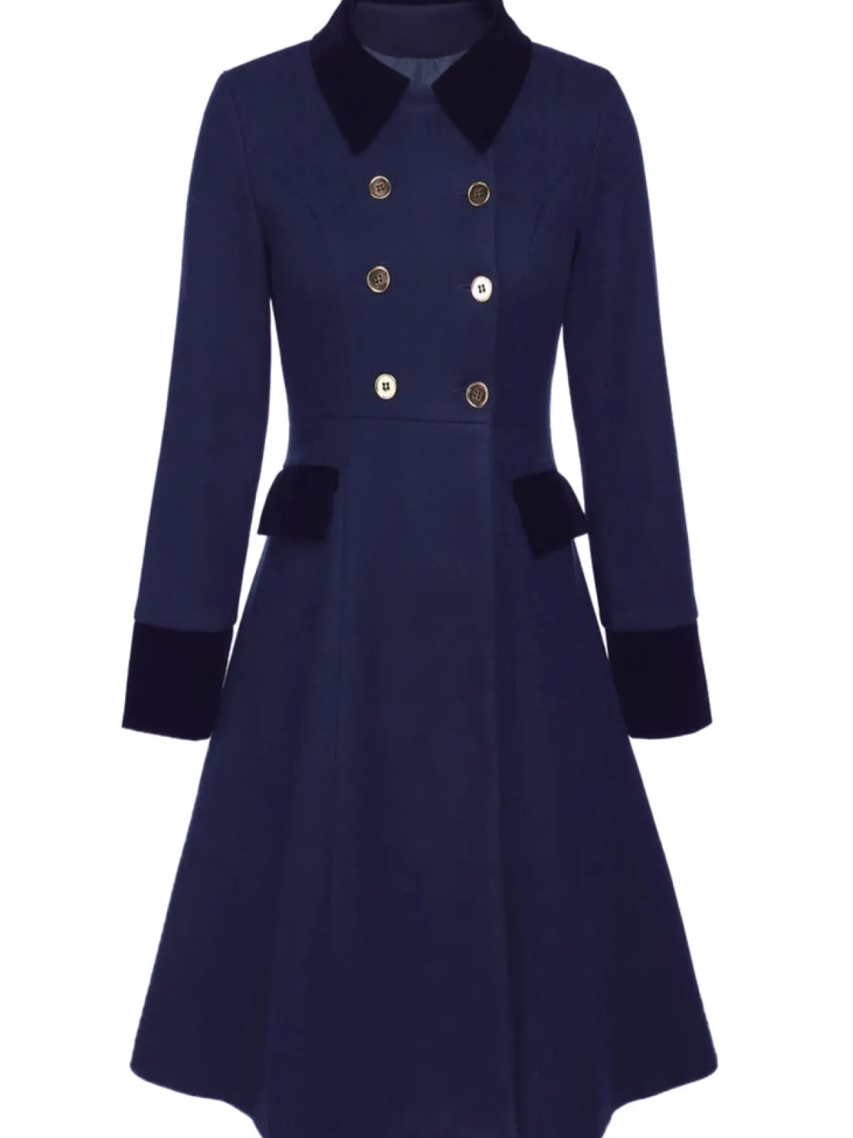 Fashion Retro Stage Blue 1940s Solid Button Coat