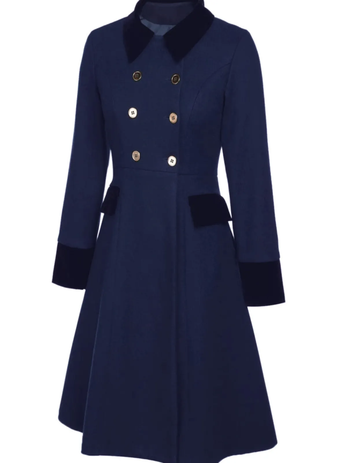 Fashion Retro Stage Blue 1940s Solid Button Coat