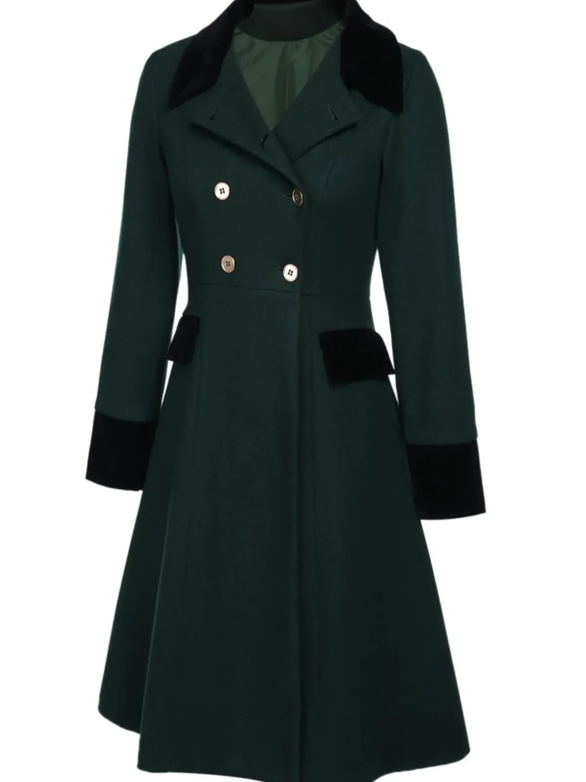 Fashion Retro Stage Blue 1940s Solid Button Coat