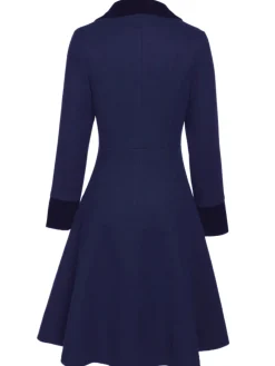 Fashion Retro Stage Blue 1940s Solid Button Coat