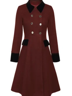 Fashion Retro Stage Blue 1940s Solid Button Coat