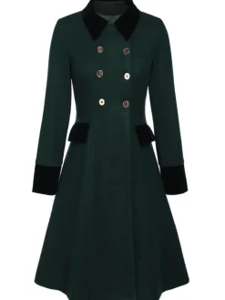 Fashion Retro Stage Blue 1940s Solid Button Coat