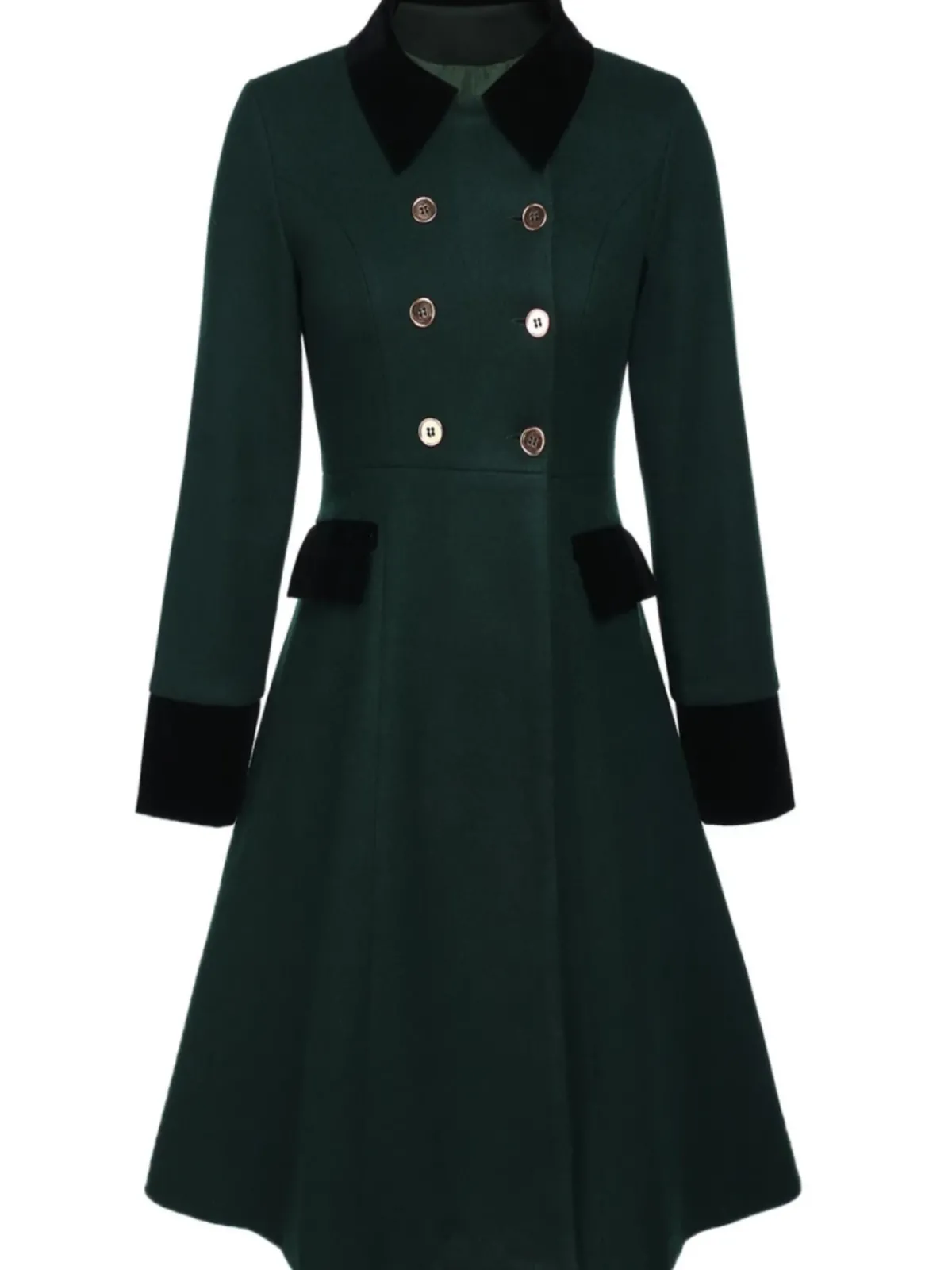 Fashion Retro Stage Blue 1940s Solid Button Coat