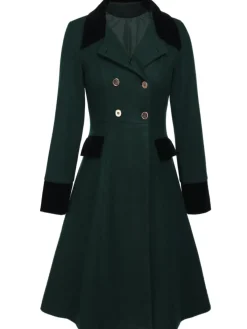 Fashion Retro Stage Blue 1940s Solid Button Coat