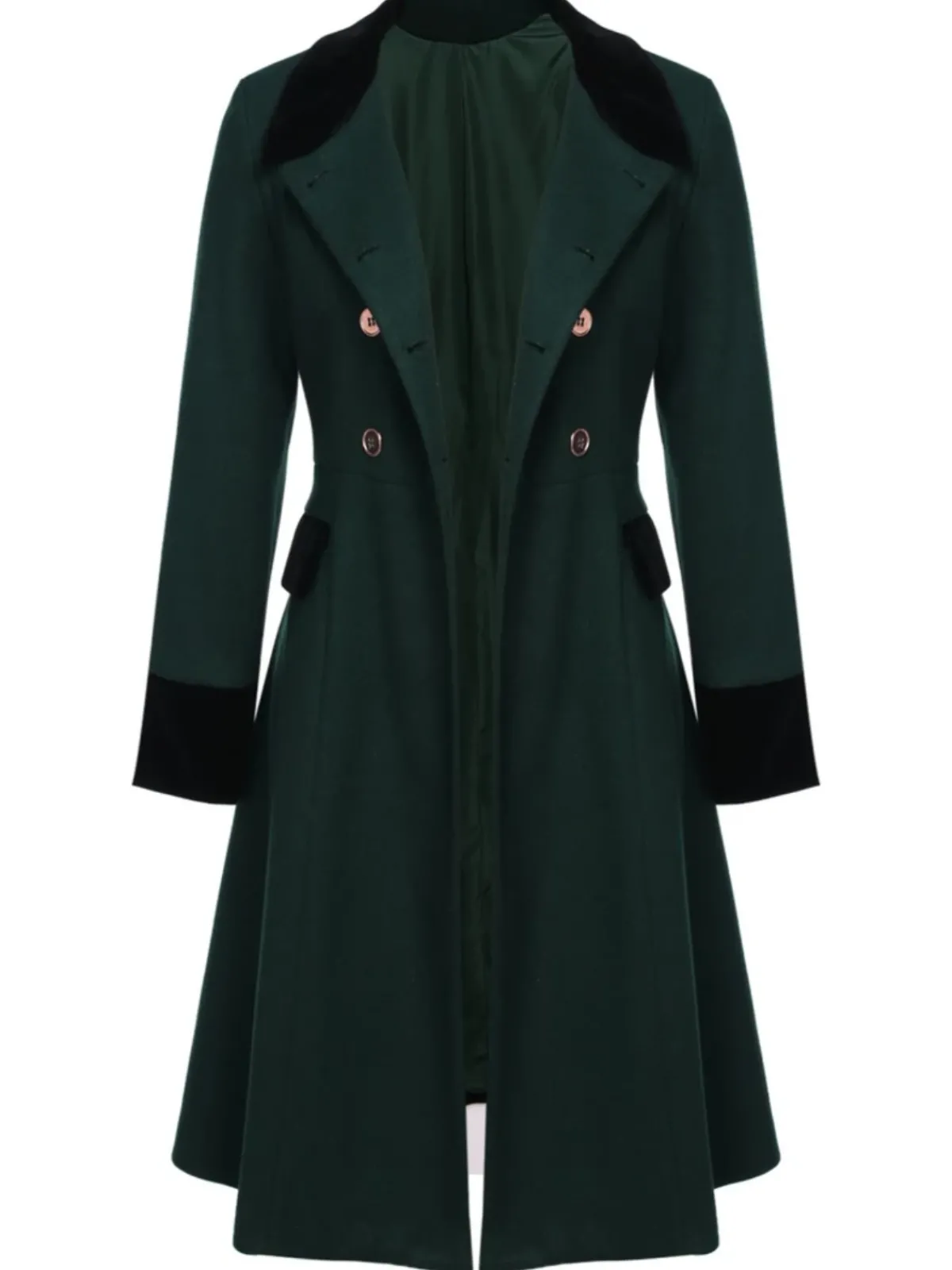 Fashion Retro Stage Blue 1940s Solid Button Coat