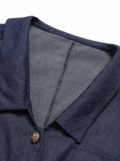 Sale Retro Stage 1940s Solid Button Lapel Blouse Blue