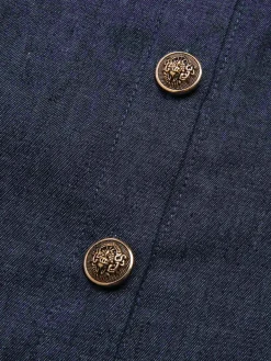 Sale Retro Stage 1940s Solid Button Lapel Blouse Blue