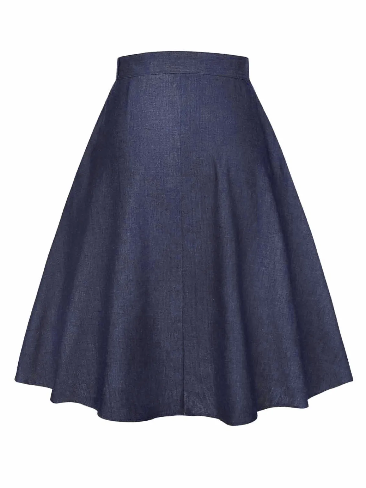 Fashion Retro Stage 1940s Solid Button Skirt WIth Belt Blue