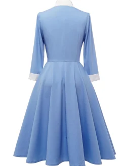 Hot Retro Stage 1950s Solid Button Swing Dress Blue