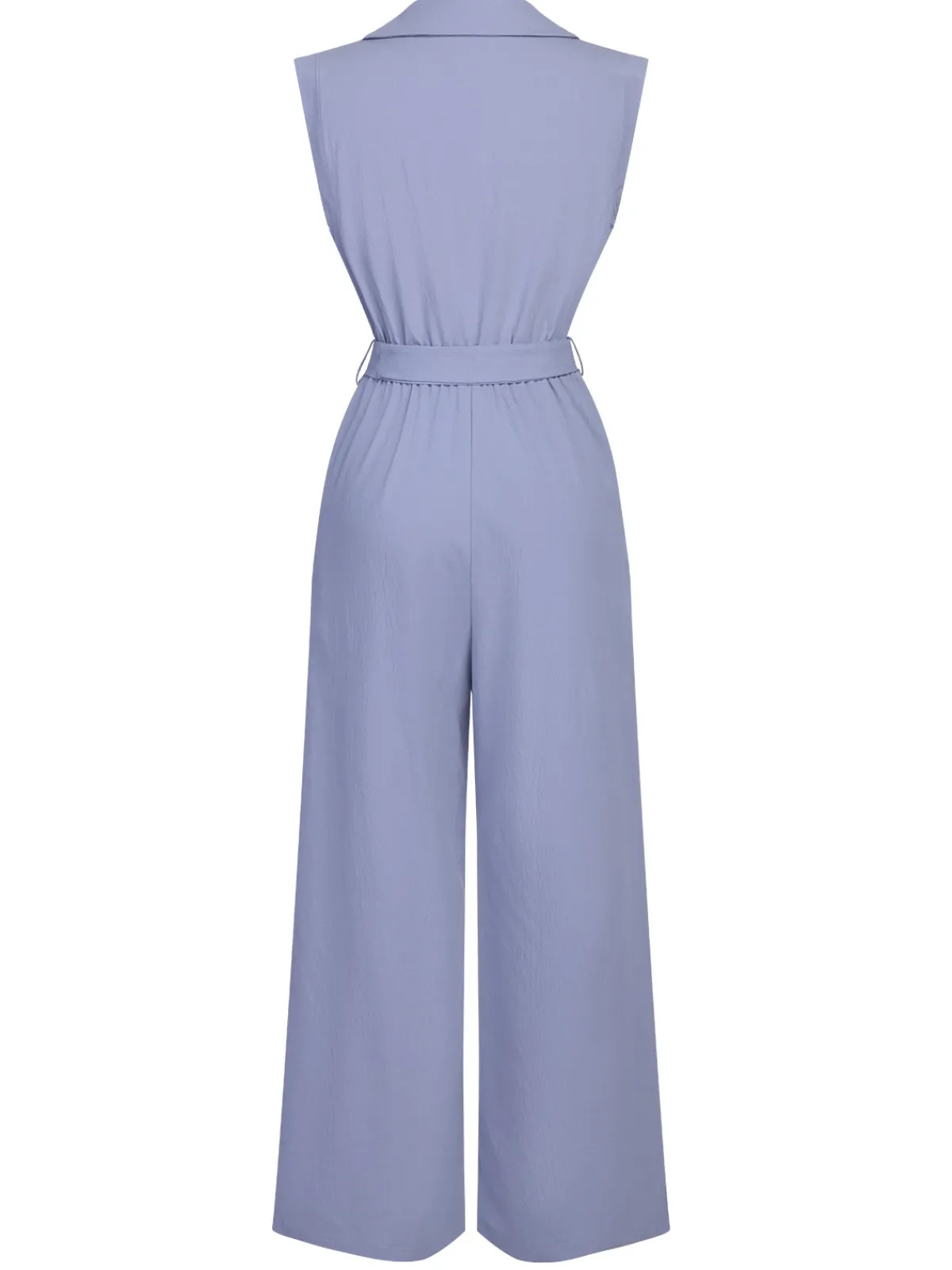 Best Retro Stage 1950s Solid Cap Sleeves Lapel Jumpsuit Blue