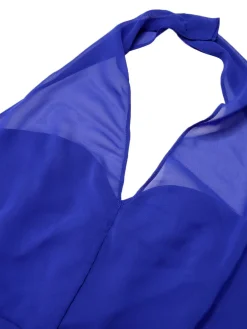 Discount Retro Stage 1950s Solid Chiffon Halter Dress Blue