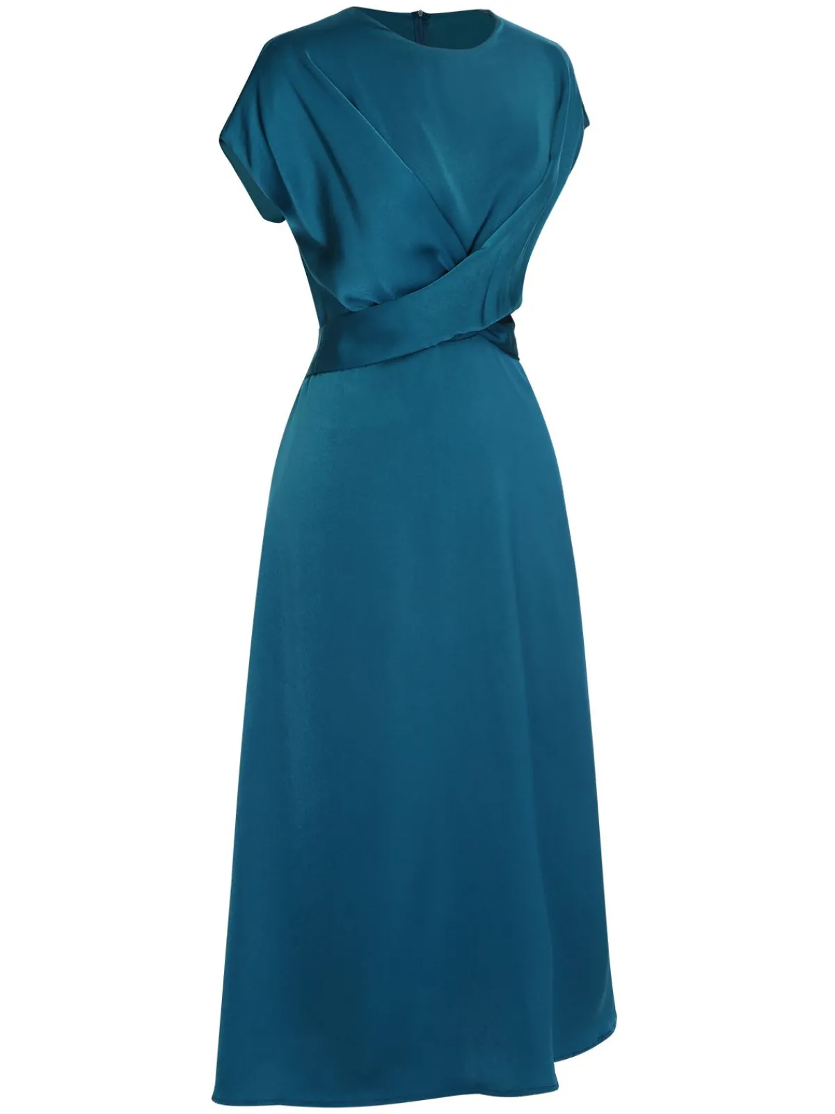 Best Retro Stage 1940s Solid Irregular Waist Dress Blue