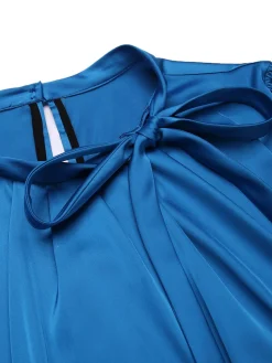 New Retro Stage 1930s Solid Lace-up Jumpsuit Blue