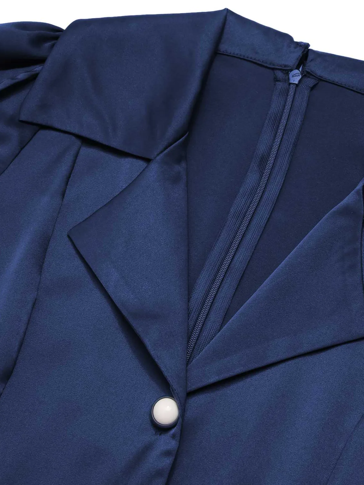 Discount Retro Stage 1940s Solid Short Sleeves Lapel Dress Blue