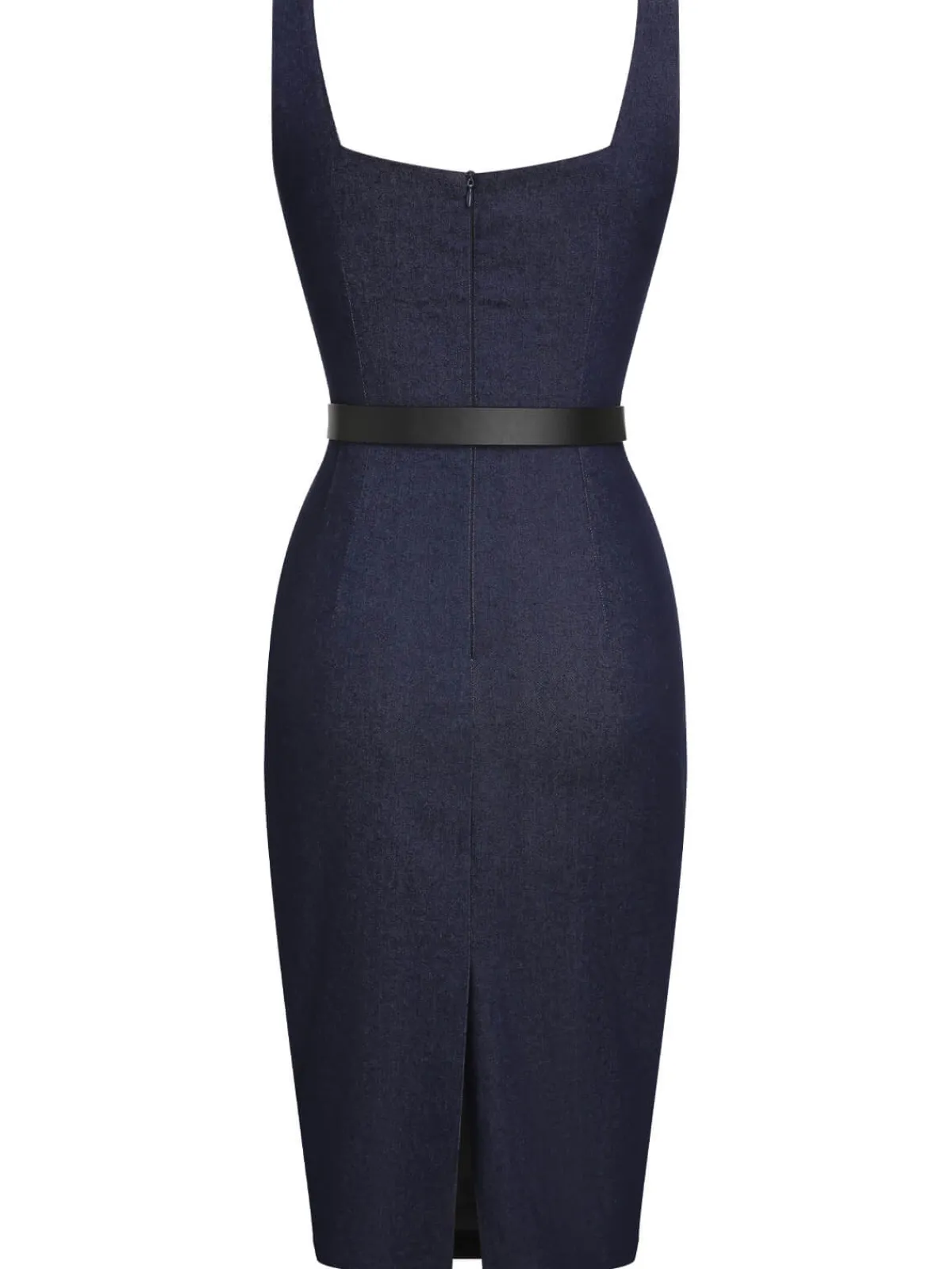 Sale Retro Stage 1960s Solid Square Neck Cowboy Dress Blue