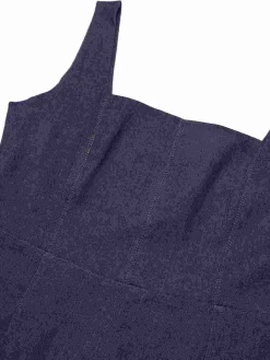 Sale Retro Stage 1960s Solid Square Neck Cowboy Dress Blue