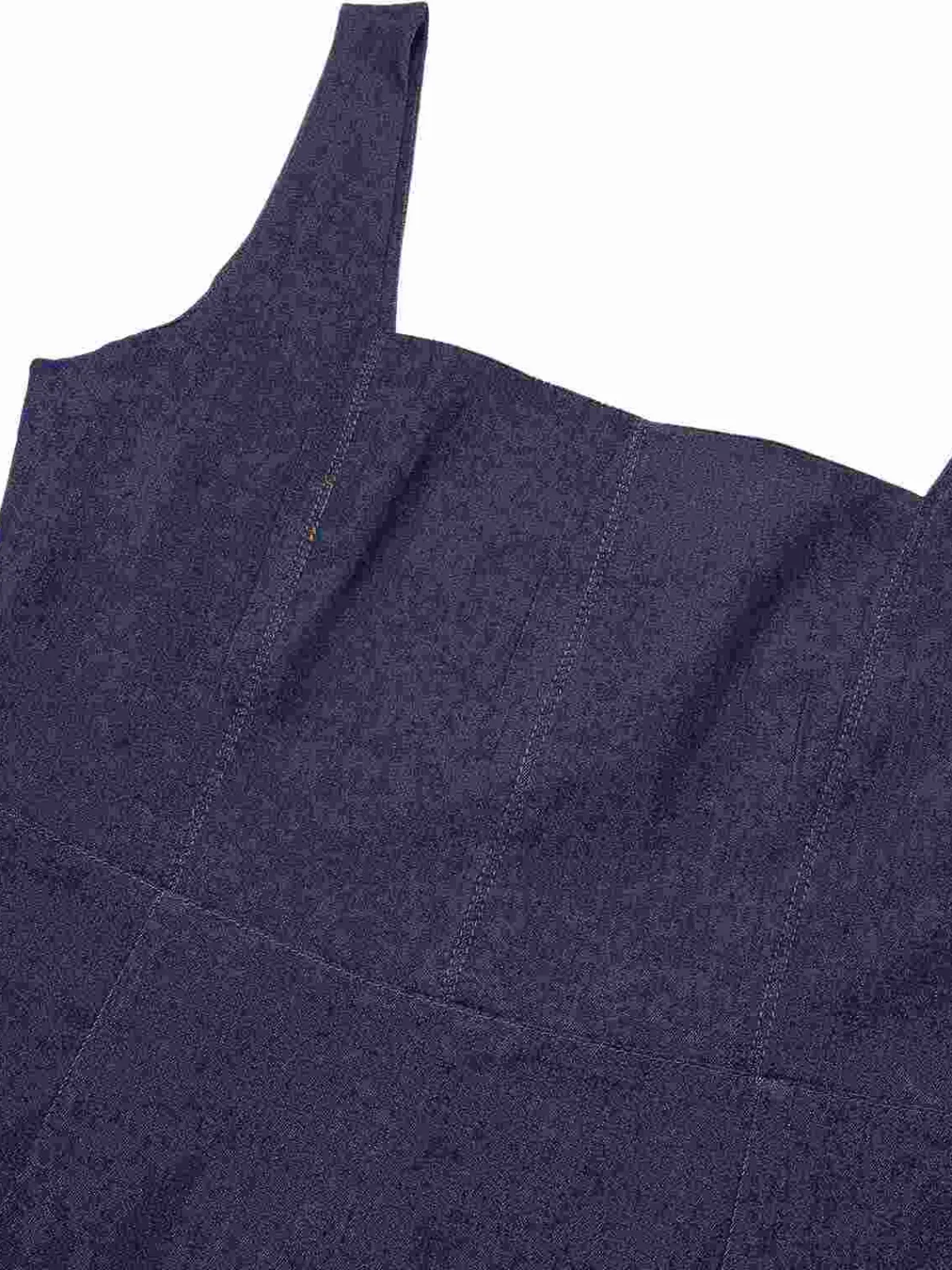 Sale Retro Stage 1960s Solid Square Neck Cowboy Dress Blue