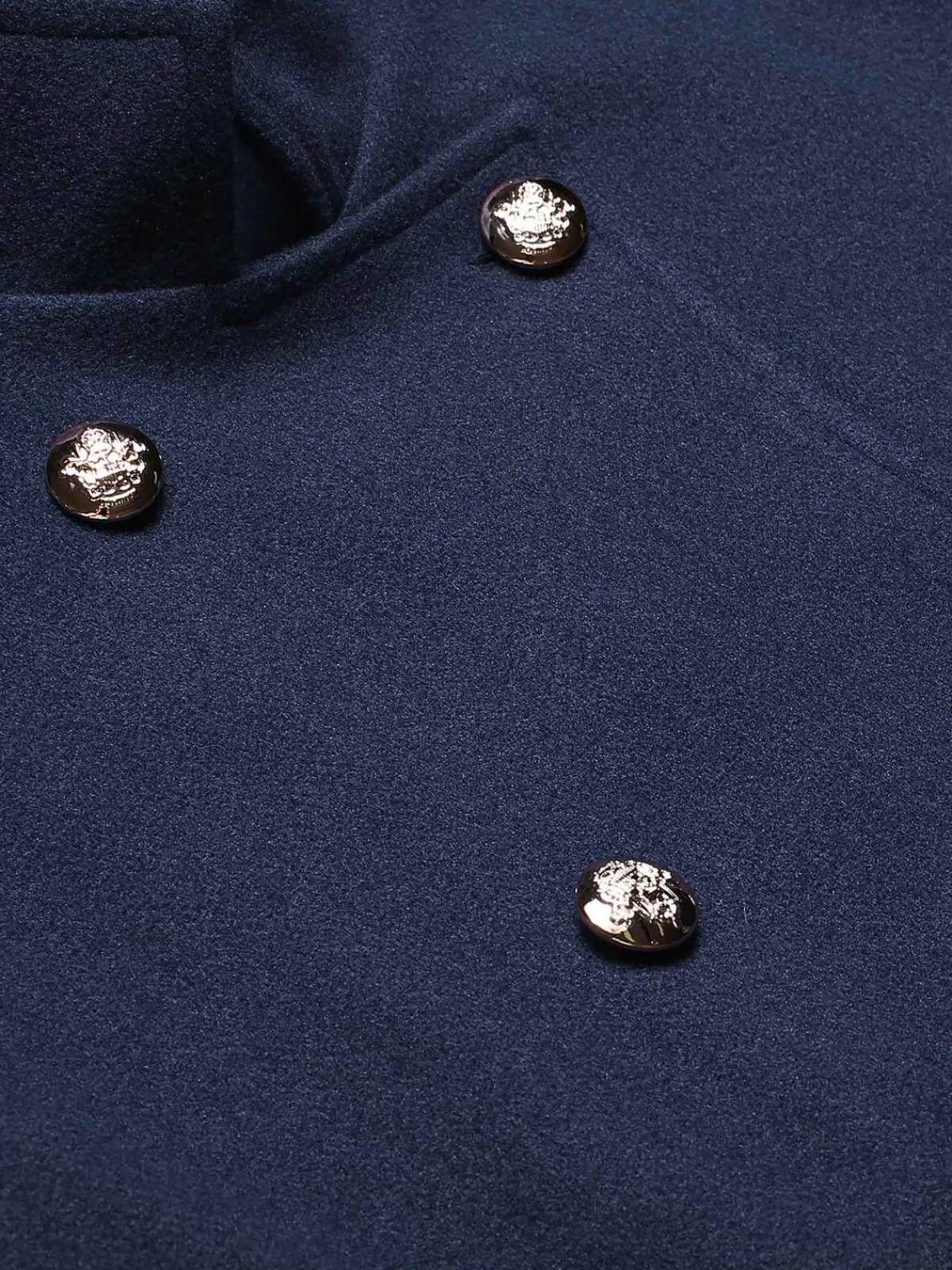 Clearance Retro Stage Blue 1940s Solid Stand Collar Double Breasted Coat Dark Blue