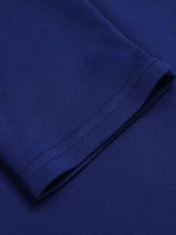 Online Retro Stage 1940s Solid V-Neck Dress with Belt Blue