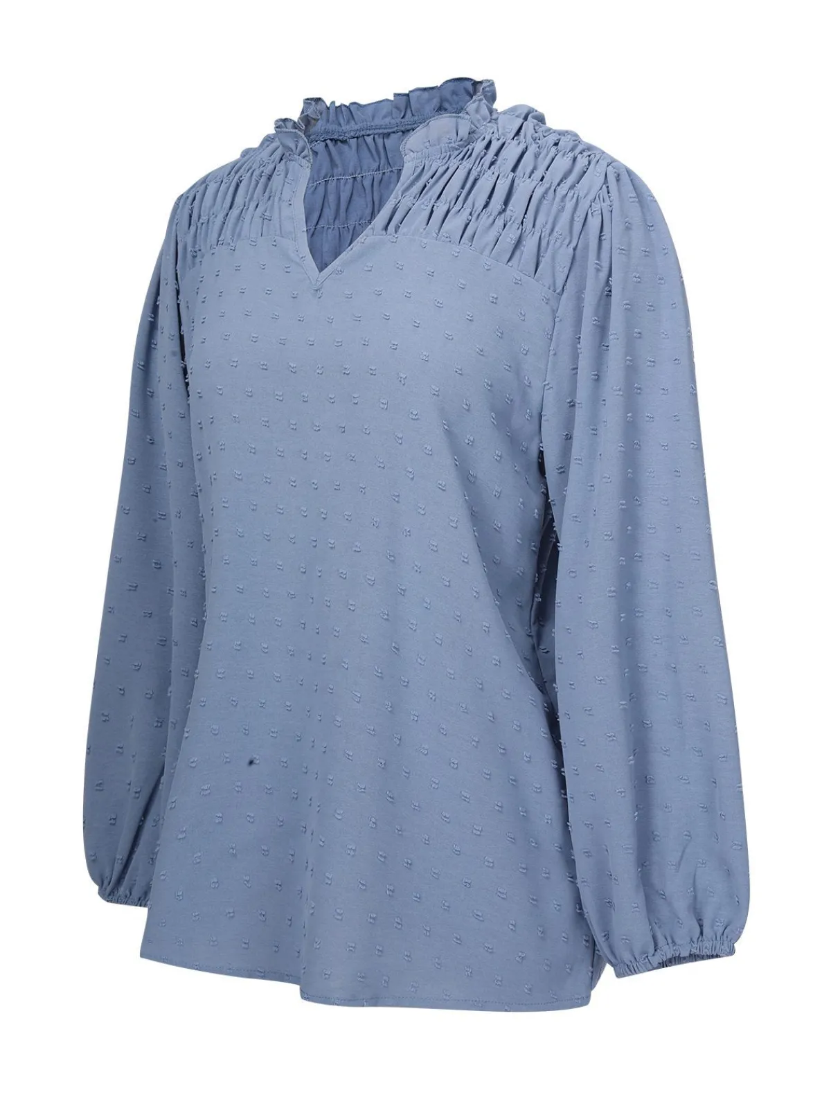 Best Retro Stage Blue 1940s Solid V-Neck Swiss Dot Blouse Sky Blue