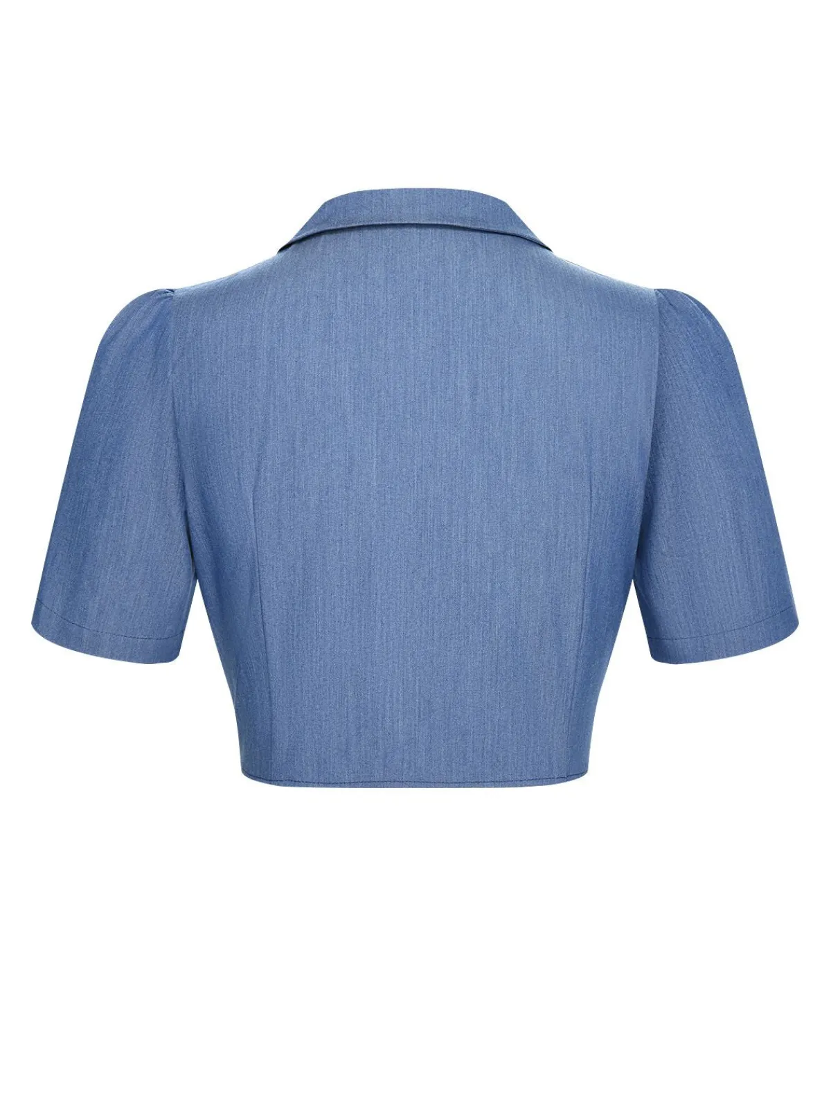 Online Retro Stage 1950s Solid Waist Tie Lapel Blouse Blue
