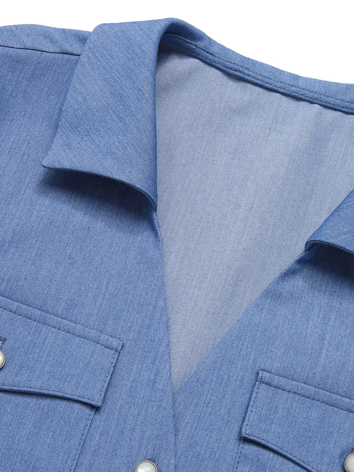Online Retro Stage 1950s Solid Waist Tie Lapel Blouse Blue