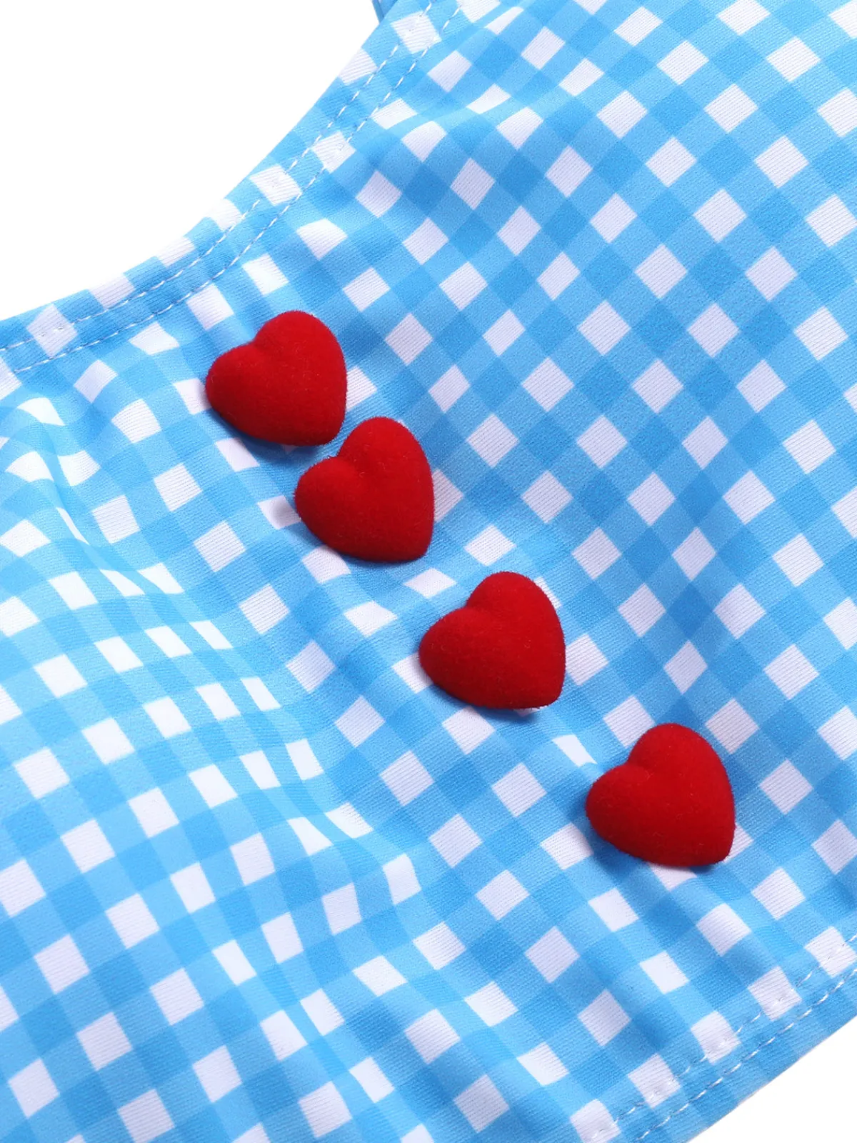 Sale Retro Stage 1950s Spaghetti Strap Button Plaids Swimsuit Blue